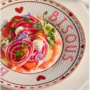 Anthropologie NWT Valentine Bistro Tile Dessert Plate with 24 Karat Gold